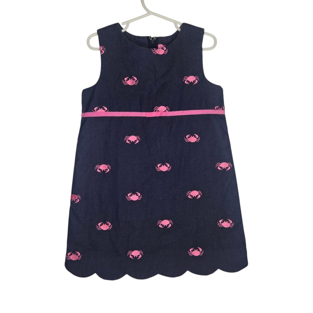 Vintage 90s Lilly Pulitzer Girl Preppy Summer Dress Size 4 Crab Embroidered Pink
